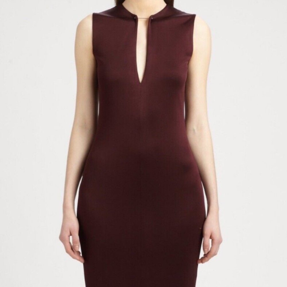 T by Alexander Wang Pique Bodycon Dress Sleeveless V Neck Burgundy S/M